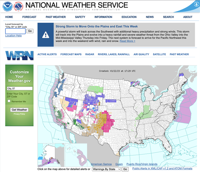 Weather.gov website homepage